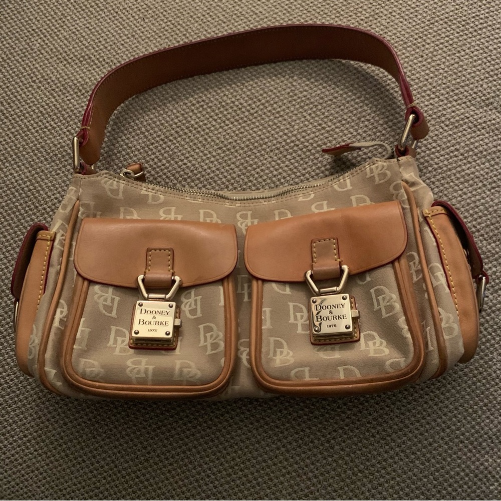 Dooney & Bourke  Signature Vintage Hobo Buckle Double Pocket Shoulder Bag Purse